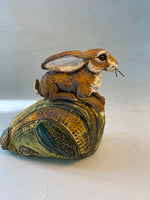 Resting hare on mossy bank