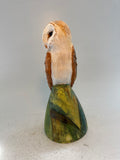 Barn owl on abstract green hill
